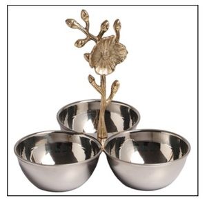Stainless Steel 3-Bowls with Gold Flower Accent